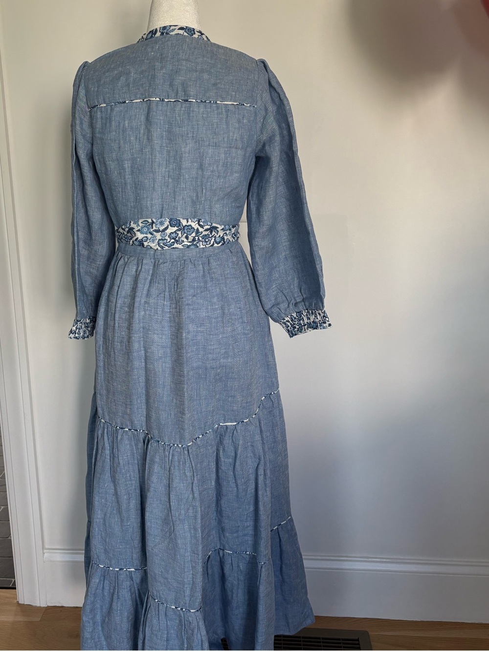 Boden Blue Floral-Trim Maxi Dress with Tie Waist - Picture 2 of 4